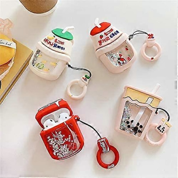 AirPods-fodral, Super Söt Kreativ Rörlig Sandsand Mjölk Te Flaska Cola Flaska Form AirPods-fodral, Mjuk Silikon Skydd Hörlurar Skydd Hud för Ai