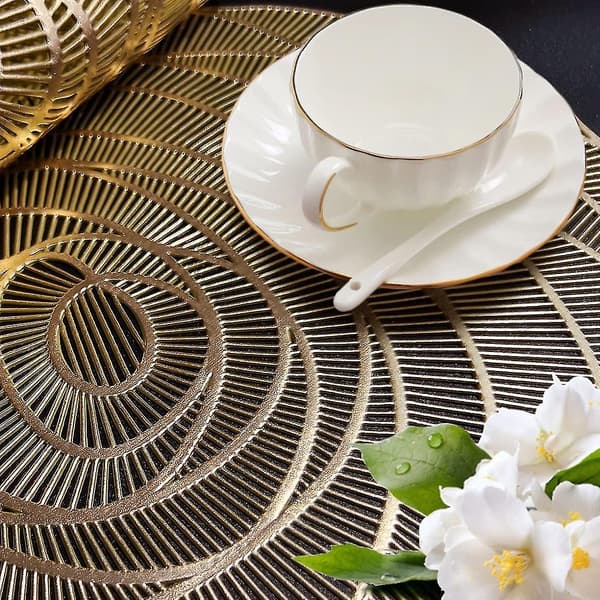 Sæt med 6 vaskbare PVC-placider, runde vinyl, jul, bryllup, middag, restaurant, hotel, 6 stk. Cisea