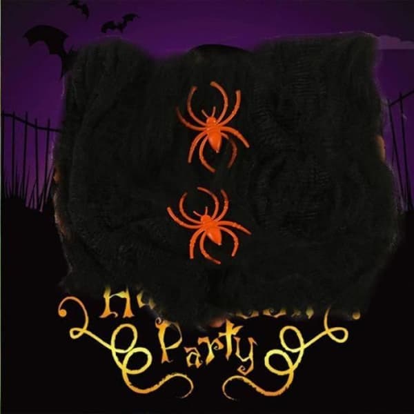 Halloween Edderkoppespind Dekoration - ANNEFLY 100g Strækbart Edderkoppespind - 10 Plastik Edderkopper - Sort