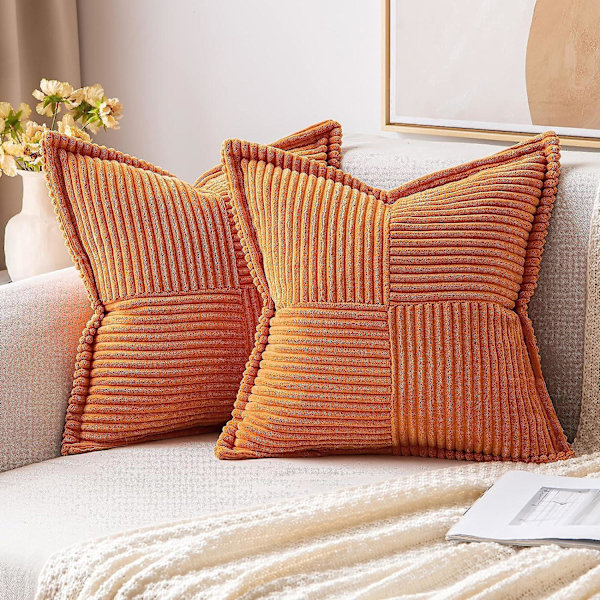 Sammetskuddar med Splicing Set om 2 Super Mjuka Boho Randiga Kuddfodral Bredsida Dekorativa Texturerade Kuddar för Soffa Kudde Säng
