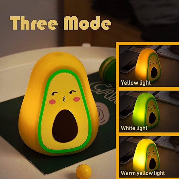 Avocado LED Natlampe Børn, 3 Farver Dæmpning Lydstyring Touch Control Gave