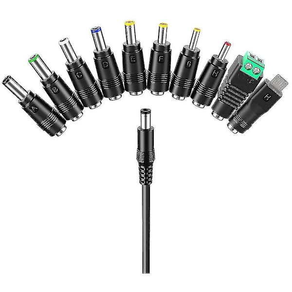 Usb til DC-strømkabel Universell Usb til DC-kontakt Ladekabel Strømkabel med 10 utskiftbare Pl Ty（Svart）