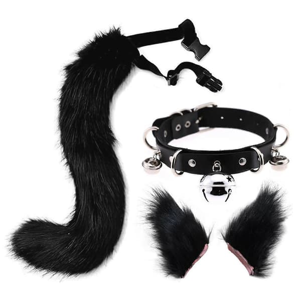 Hårklämmor Cocker Svans Djur Element Justerbar Faux Päls Solid Varg Svans Öron Krage För Cosplay (Svart)