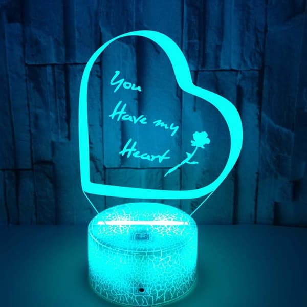 3D Du Har Mit Hjerte Illusion Lampe 16 Farver Skift