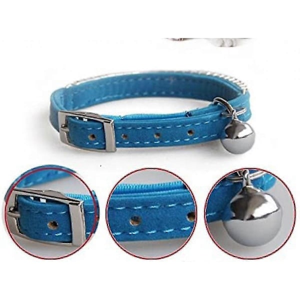 Mjuk Sammet Säker Katt Justerbar Halsband Bling Diamante Med Klockor, 11 Tum För Små Hundar Och Katter (blå)