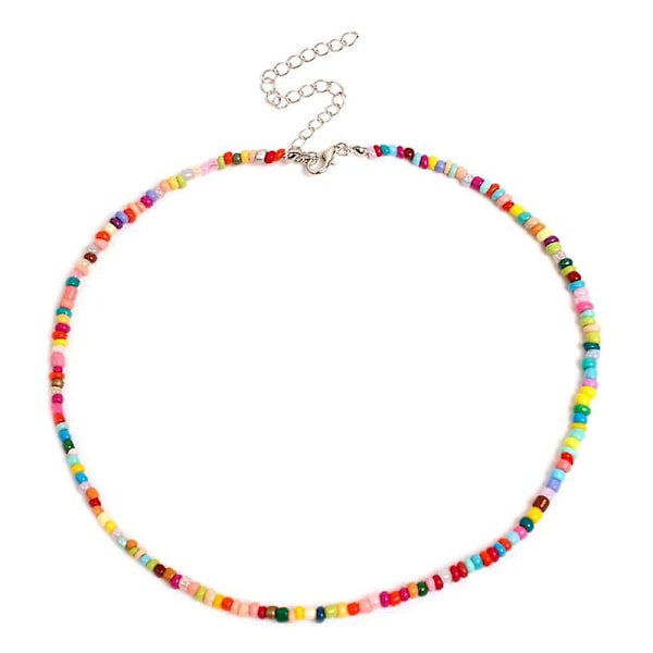Bohemisk handgjord regnbågsfärgad pärlhalsband Candy Color Bead Women Jewelry