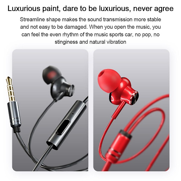 USB Type-C -kuulokkeet In-Ear Stereo Bass -kuulokkeet mikrofonilla - Punainen