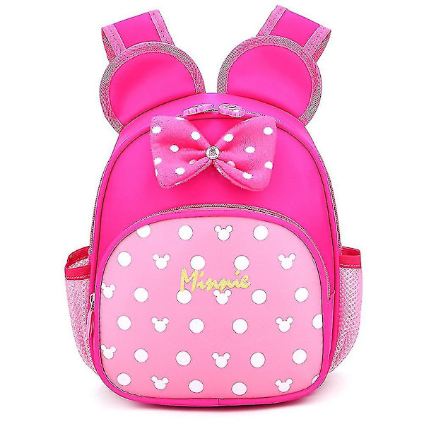 Disney Minnie Mouse 3D-ryggsäck för barn, småbarn, pojkar, flickor, söt tecknad ryggsäck, reseskolväska, dagisbokväska, ryggsäck, presenter (rosröd)