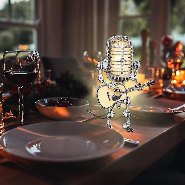 Ny, lämplig USB Retro Style Mikrofon Robotlampa Håller Gitarr Med Ljus Vintage Heminredning