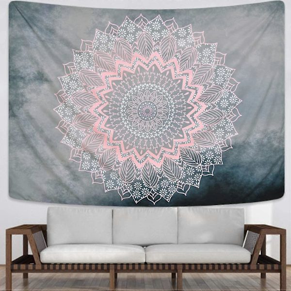 Mandala Väggbonad Grå Rosa Blommig Tapisserier Hippie Bohemisk Blomma Väggbonad för Sovrum Vardagsrum Sovsal (150 x 150 cm)