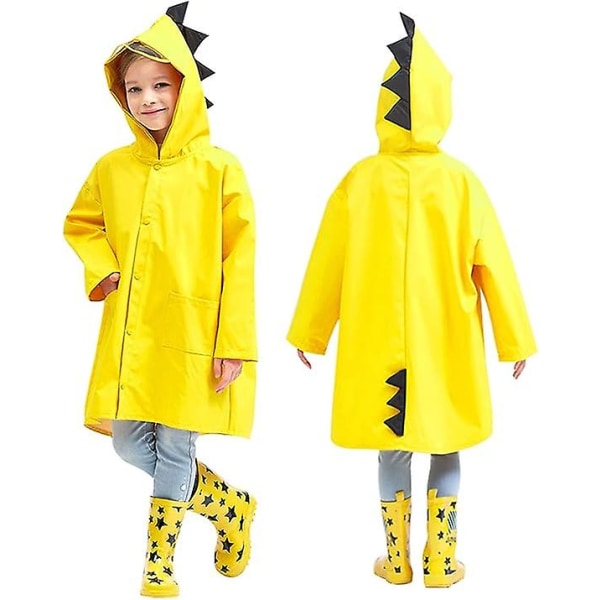 Dinosaurie regnkappa för pojkar och flickor (gul höjd inom 88-95cm) barn regnkappa vattentät regnkappa barn huva regnjacka söt tecknad K