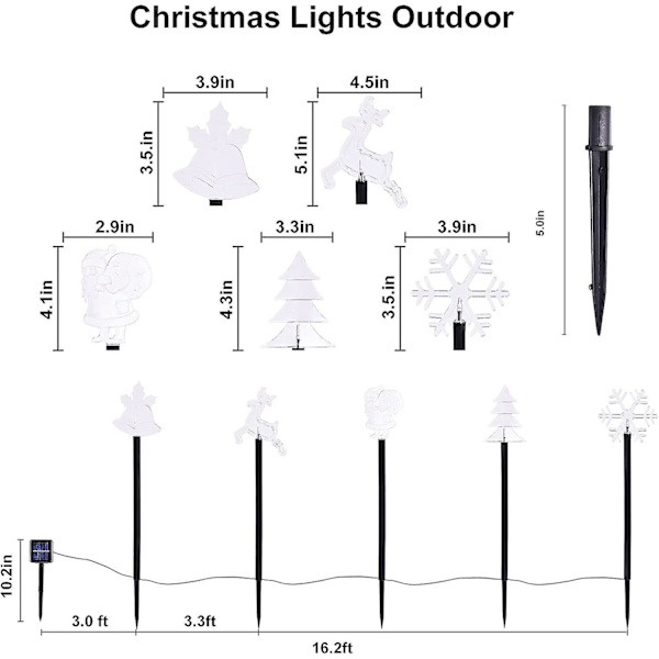 Julepynt, solcelledrevne julelys til plænen, udendørs julelys til græsplæne, terrasse, have, gård (flere)