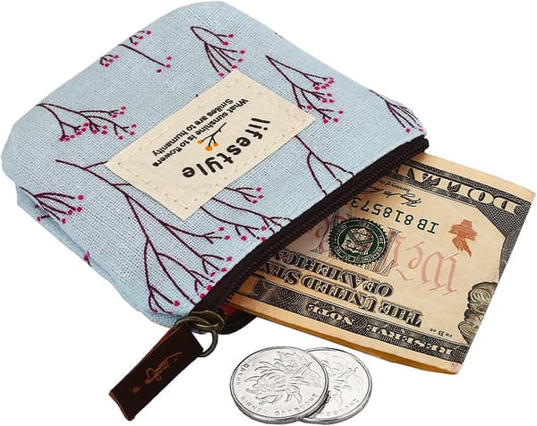 Söt Blommig Canvas Myntplånbok Liten Blixtlåsficka Väska Plånbok Av , 4-pack