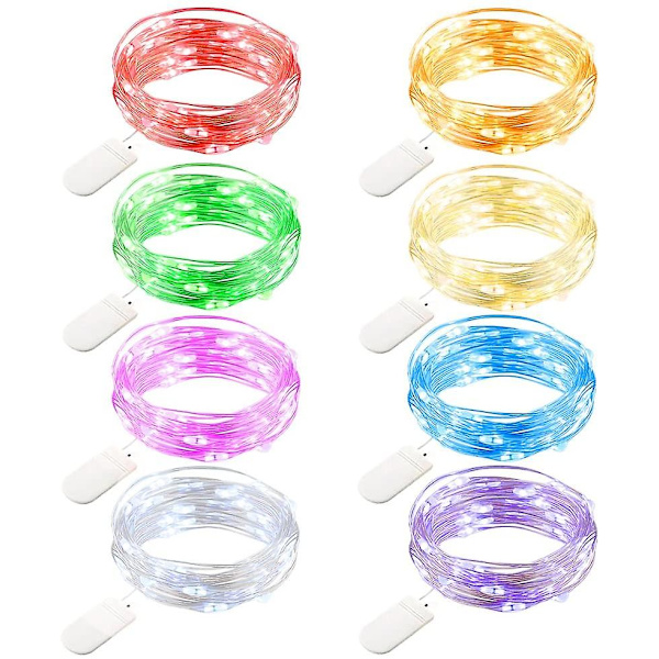 8-pakkaus 7,2' 20 LED-paristokäyttöiset keijut valot Mini kuparilanka Firefly jousivalot sänkyyn