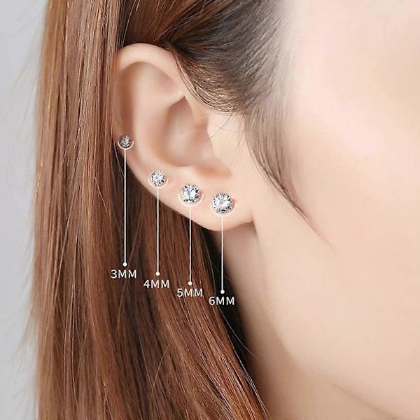 Silver Örhängen med Stift för Kvinnor, 4 Par 925 Sterling Silver Cubic Zirconia Örhängen med Stift, Små Sovande Brosk Örhängen med Stift, med Klar 5A Cubic Zirconia