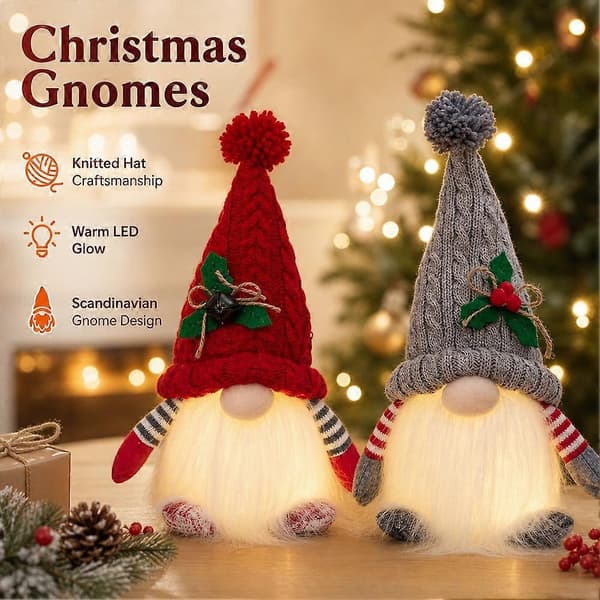 Lysande jul-tomtefigur - Stickad mössa glödande Rudolf julgransdekoration B