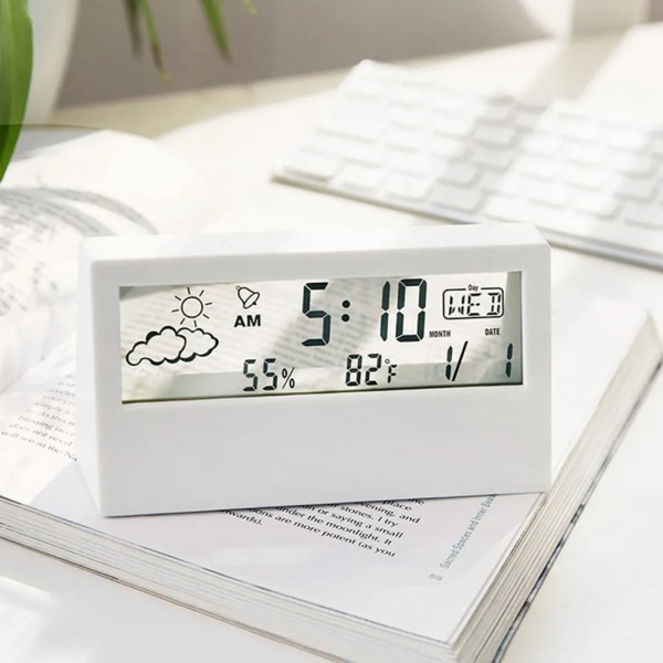 Digital LCD inomhus bekväm temperatursensor Hygrometer Termometer Hygrometer Väckarklocka (vit)