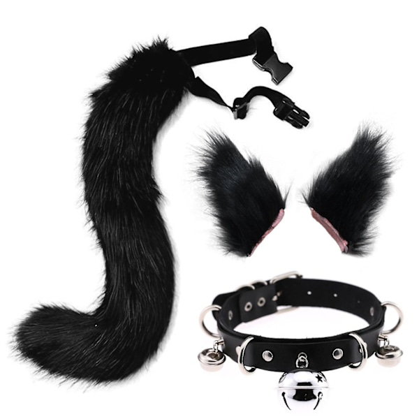 Hårklämmor Tuppstjärt Djur Element Justerbar Faux Päls Solid Varg Svans Öron Krage För Cosplay (Vit)