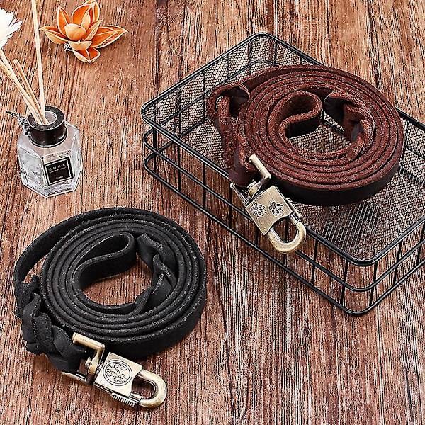Hundetreningsbånd med krok, kraftig hundebånd for store, mellomstore og små hunder（1,2 bred，brun jernkrok）
