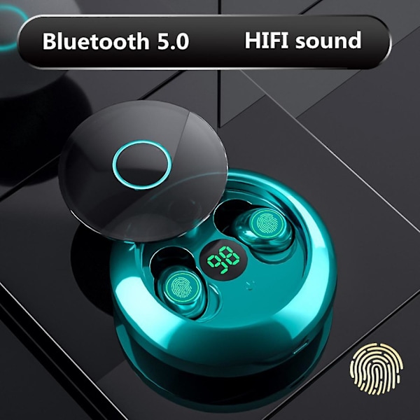 Bluetooth-hörlurar Mini osynliga trådlösa hörlurar Högkvalitativt stereoljud Sport-hörlurar Vattentäta LED-touch-öronproppar med mikrofon (blå)