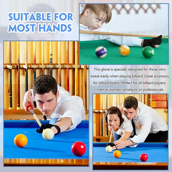 3-Finger Biljardhandskar, halkfria, slitstarka elastiska poolhandskar, vänster hand blå rand