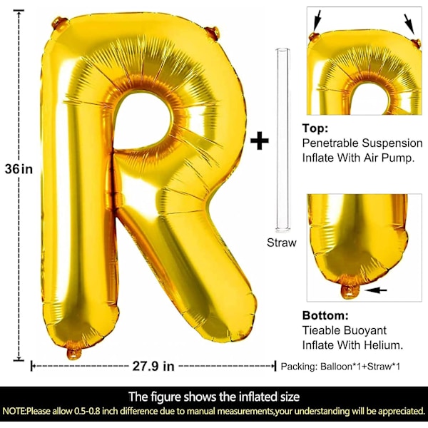 40 tommers stor gull bokstav R ballonger stor størrelse jumbo mylar folie heliumballong for bursdag