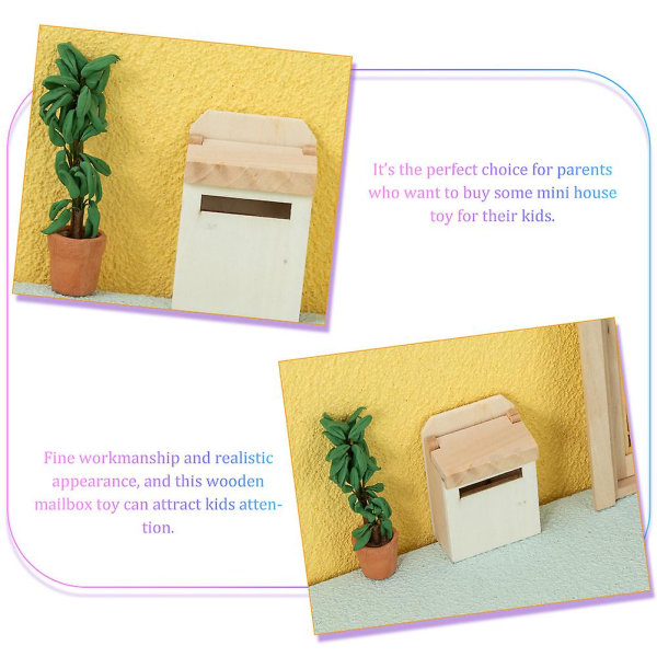 2st Mini brevlåda Modell Mini hus brevlåda dekor Mini brevlåda figur Trä liten brevlåda dekor (6,4x4,2 cm，assorterad färg）