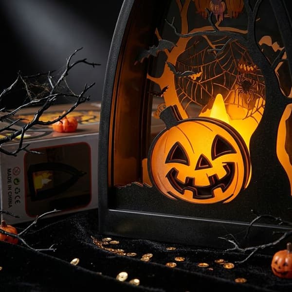 3-delt Halloween Dekorationssæt - Græskar, Kranie, Spøgelseshus - LED-lys - Udendørs - Bærbar