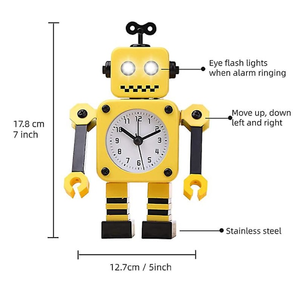 Led Deformationsrobot Sød Børne Dreng Pige Tegneserie Vækkeur Soveværelse Stue Metal Vækkeur（Gul）