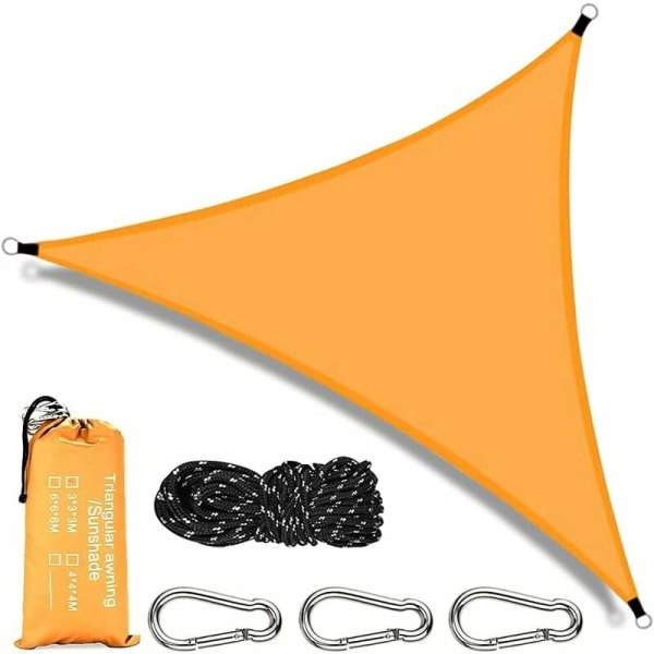 Trekantet markise 3 x 3 x 3m Vandtæt trekantet markise UV-beskyttelsesmarkise til haveterrasse Balkon Svømmebassin med markisefastgørelse (orange)