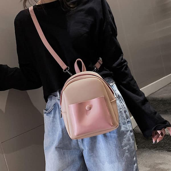 Mini PU Læder Rygsæk Slidstærk Multifunktionel Taske til Kvinder Rejser（Pink）