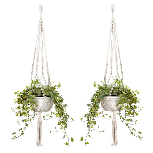 Hängande blomkorgar, set med 2 macrame hängande blomkorgar, bomullsrep, 105 cm—