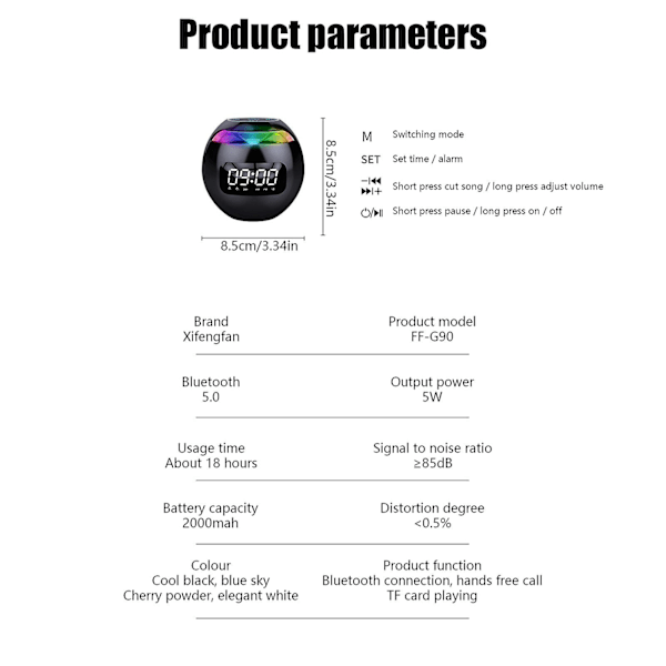 Bluetooth-vækkeur, trådløs Bluetooth-højttaler, bærbar dobbeltalarm (sort)