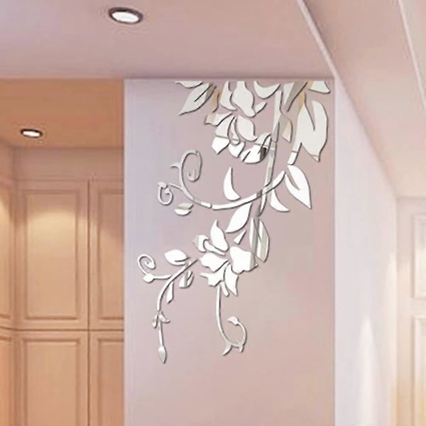 Väggdekaler för vardagsrum, konstdekal spegelblomma DIY självhäftande väggdekoration avtagbar tapet 3D vinyldekal för hem sovrum badrum
