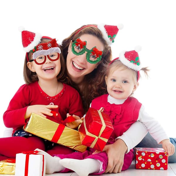 12-pack Glitterglasögon för julfesten, Tomte, Snögubbe, Gevirglasögon (9 st, 9 st)