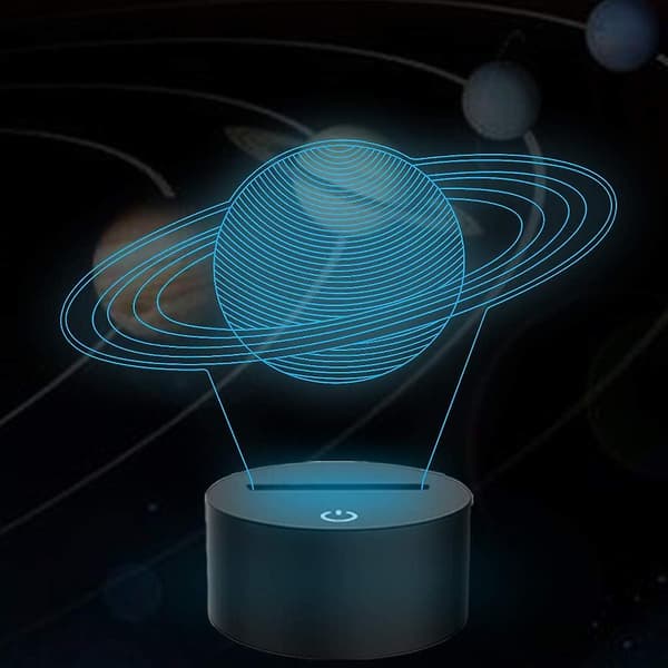 2024, 3D Saturn Ring Illusion Lamp LED Nattlampa med 7 Färger Ändring & Touch Switch USB-driven Sovrum Skrivbordslampa