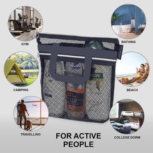 Mesh Dusjveske med Glidelås, Polyester Stor Dusjveske Bærbar Badekar Caddy Organizer med Håndtak