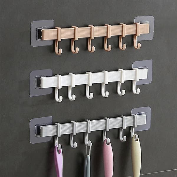 Non-marking Hook Wall Suction Plastic Six-row Hook For Kitchen Bathroom（Khaki）