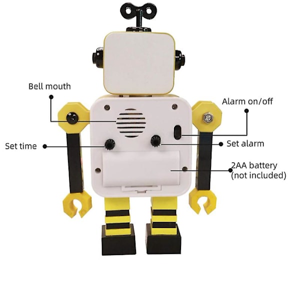 Led-deformaatiorobotti Söpö Lapsi Poika Tyttö Sarjakuva Herätyskello Makuuhuoneen Olohuoneen Metalli Herätyskello（Keltainen）