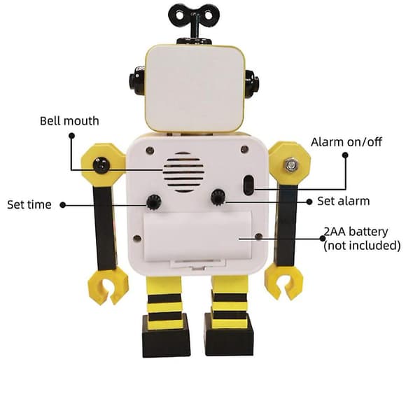Led Deformationsrobot Söt Barn Pojke Flicka Cartoon Väckarklocka Sovrum Vardagsrum Metall Väckarklocka（Gul）