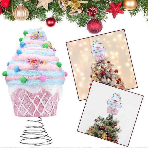 Färgglad julgranstopp i desserttema, pastellfärgad prydnad, rosa cupcake 2pcs