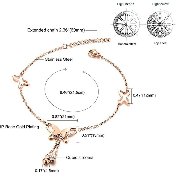 Moderigtigt Ankelkæde til kvinder Rose Gold Butterfly Fodkæde Justerbar Smykker
