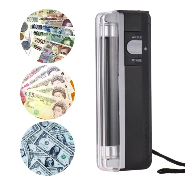 2 i 1 Bärbar Mini Money Detector Testare för falska Pengar Detektor med UV-ficklampa för USD EUR GBP