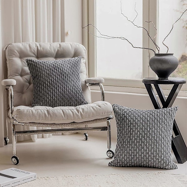 Kuddfodral 20x20, Dekorativa Corduroy Kuddfodral för Soffa, Säng, Bil, Set om 2, Mörkgrå