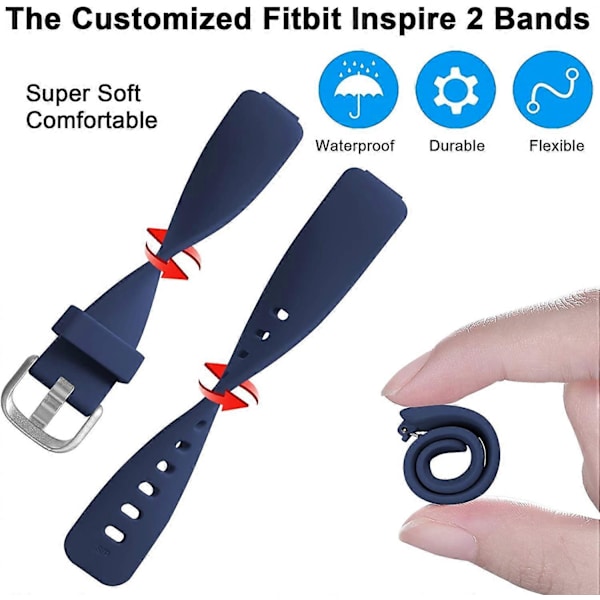 Kompatibel med Fitbit Inspire 2 Armband Män Kvinnor, (4-pack) Mjuka Silikon Ersättningsband för Inspire 2, Stor Blå Grå/Svart/Blå/Aqua