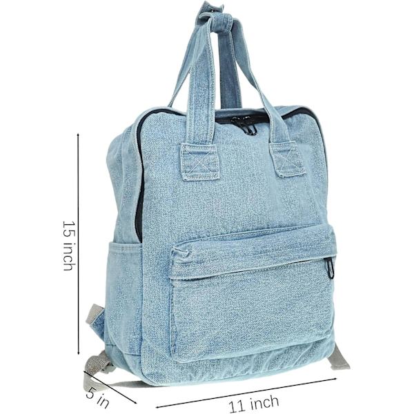 Denim-reppu, rento tyyli, kevyt farkkureppu, klassinen retro-matkapäiväreppu - vaaleansininen