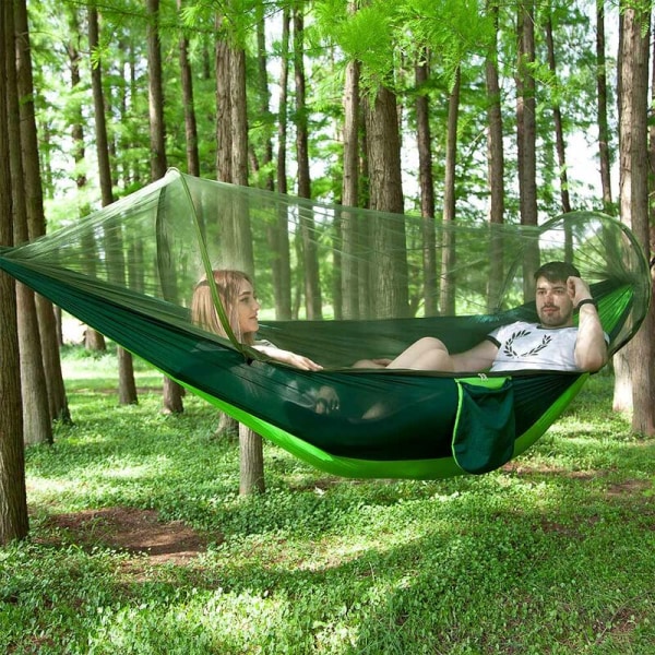 Campinghængekøje med myggenet, udendørs rejsegynge Sovehængekøje til vandrere - lysegrøn