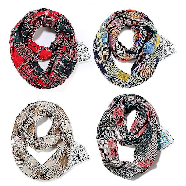Dam och herr vinter resor pashmina rutig halsduk med dold dragkedja ficka färg