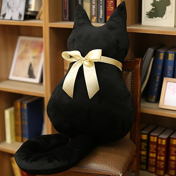 Plyschleksak Svart Katt Kudde Båge Kattdocka Present (Vit)