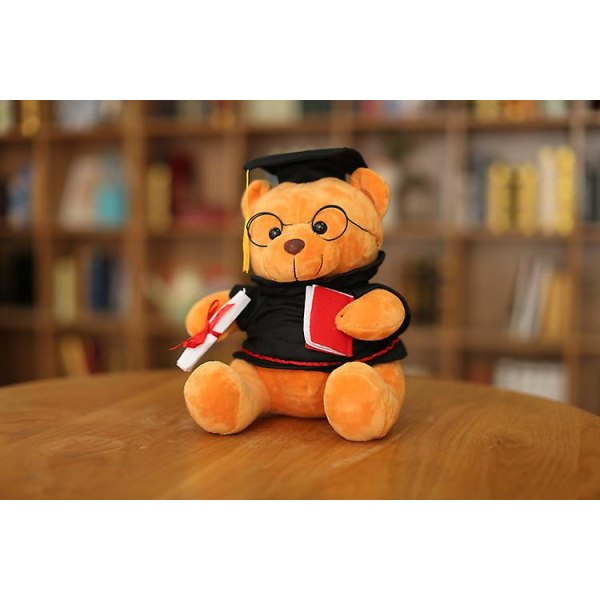 Teddybjörn med glasögon - 18 cm, diplom och cap - Plyschexamen, gymnasiet eller college